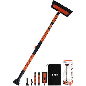 E-SDS 60 Snow Broom Ice Scraper Bendable Snow Remover for Cars with 12.2 Foam Head, Extendable Snow Brush for Car, Truck and SUV (Orange and Black)
