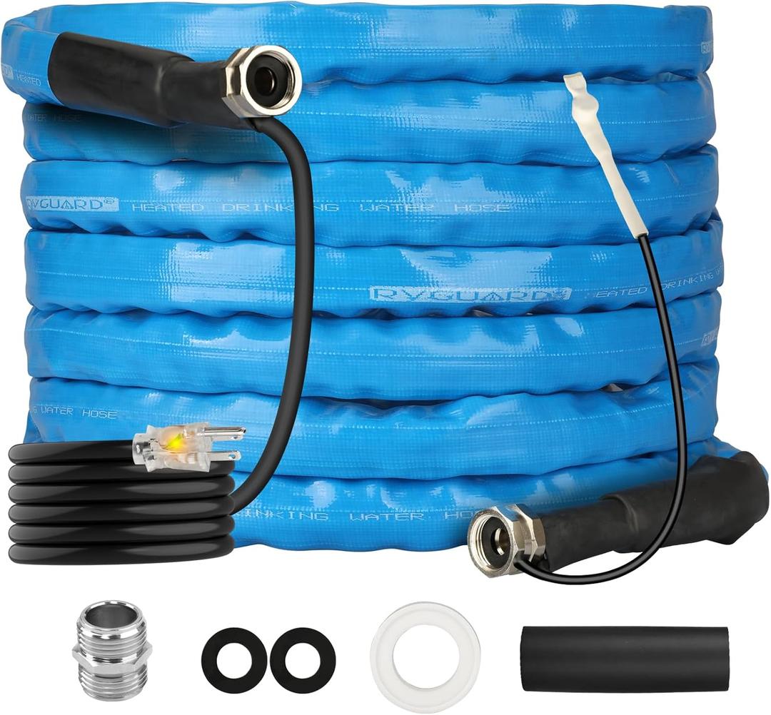 RVGUARD 50FT Heated Water Hose for RV, -20  Freeze Protection Heated Water Hose with Energy-Saving Thermostat, Lead and BPA Free for RV/Home/Garden
