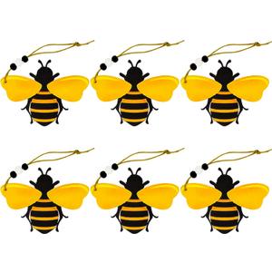 6 PCS Bee Ornaments Wooden Bumble Bees Cutouts Decorations for Tree Tree Tray Wreath Christmas Festival Bee Sign Art Crafts Home Hanging Decor