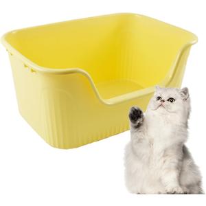 Large Cat Litter Box with High Sides,17.5"x15"x8.9" Open Top Cat Litter Pan Anti Splashing Non-Stick Litter Tray Low Entry Cat Litter Boxes Jumbo Kitty Litter Toilet Easy Clean for Cats(Yellow)