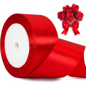 2 x Generic 1 1/2 Inch, 25 Yards Red Polyester Silk Fabric Ribbon, Hairband, Craft Ribbon, Single Side, Perfect for Gift Wrapping, Bouquet, Wedding, Bow Craft, Festive Occasions