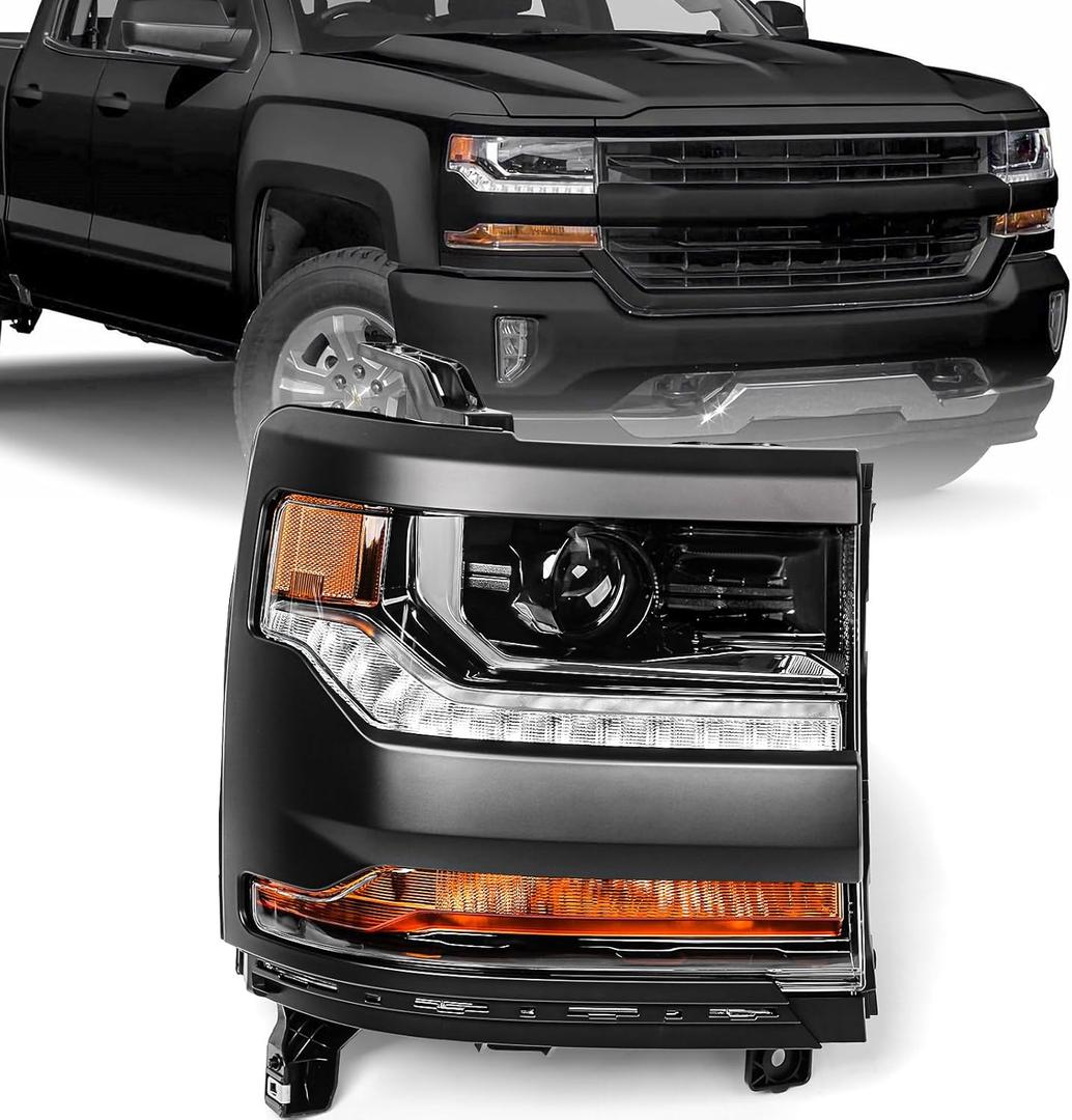 Headlight Assembly Compatible with Chevy Silverado 1500 2016 2017 2018 (Hid/Xenon Model) Factory Replacement Head Light Lamp Black Housing Right Passenger Side