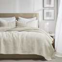 Beige 100% Cotton Quilt King Size Bedding Sets with 2 Pillow Shams, Lightweight Textured Farmhouse Country Bedspread Soft Shabby Chic Patterned Coverlet for All Season, 3 Pieces, King(106"x96"）