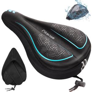 Bike Seat Cushion, Gel Padded Bike Seat Cover for Men Women, Extra Soft Exercise Bicycle Cushion Fit for Peloton, Spin Stationary Exercise, Cycling Bike with Adjustable Vel-co Secure (Blue)