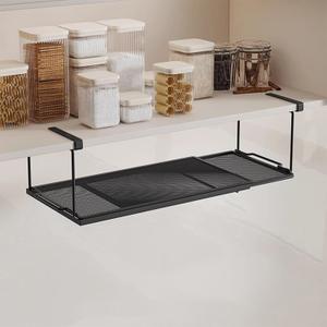 Expandable Under Cabinet Organizer, Under Shelf Basket, Metal Hanging Under Desk Basket for Laundry Room, Cabinet, Shoe Bench, Closet, Paper Plate Storage (Black) (Black Standard - 1pc)