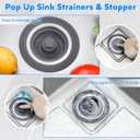 2 x 3 in 1 Kitchen Sink Drain Strainer and Stopper Kit,Stainless Steel Pop-up Kitchen Drain Stopper with Strainer Basket,Anti-Clogging Kitchen Sink Strainer for Standard 3-1/2 Inch Drain (Upgraded)