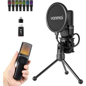 Wireless Microphone with ANC Noise Cancellation, RGB Lighting, Gooseneck Tripod, Dual Mode Wireless/USB-Cfor Live Streaming, Recording, Computers & Phones
