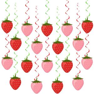 Lewtemi 36 Pcs Strawberry Decor Berry First Birthday Decor Hanging Paper Cutouts Swirl Banner for Strawberry Birthday Party, Baby Shower, Summer Fruit Themed Party Supplies(Colorful)
