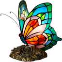 Bedside Table Lamp LED Tiffany Blue Fairy Butterfly Nightstand Table Lamps Stained Glass Shade ON Off Switch Home Office Desk Lamp Night Light Girl Grandma Mothers Day Gifts W/Gift Box