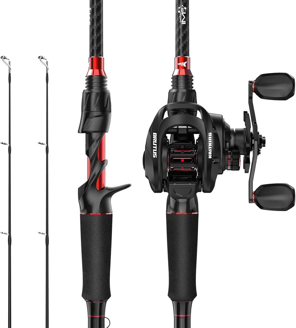 KastKing Brutus Twin-Tip Fishing Rod and Reel Combo, Baitcaster, Spinning & Spincast Combos, IM6 Graphite 2-Piece Rod with Backup Tip Section, EVA Handle, Durable & Sensitive, Freshwater Fishing