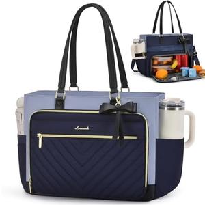 LOVEVOOK Lunch Bag, Tote Bag for Women with Insulated Lunch Compartment & Cup Holder, Insulated Lunch Bag Fit 15.6 Inch Laptop, Water Resistant Large Capacity Work Tote for Teacher, Nurse, Office