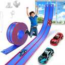 TAEMVV 15 Ft Dual Flexible Race Track for Kids, DIY Ramps Car Track Set with 2 Toy Cars Compatible with Hot Wheels 1/64 Diecast Cars, Reinforced Suction Cup for Boys Girls 3+, Blue Pro