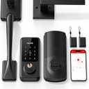 Smart Keyless Entry Door Lock with Handle, Hornbill Front Door Lock Set, Keypad Code Deadbolt with Lever, Digital Touchscreen via Alexa/Bluetooth/Keyfob/Key (Matte Black)