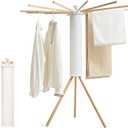 JOOM Tripod Clothes Drying Rack, Garment Rack Portable and Foldable Space Saving Laundry Drying Rack - Drying Rack Clothing 12 Rods Wooden