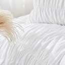 Bonlino Queen Comforter Set White Bedding - Ruched Comforter Queen Size Bed Set Boho Shabby Chic Bedding for Bedroom Comforter Fluffy 3 Piece Ruffle Comforter Set with Pillow White Soft