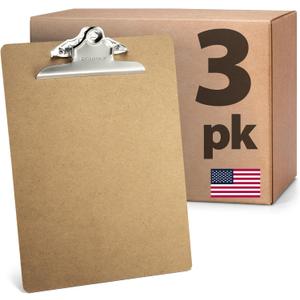 Officemate Recycled Wood Clipboard, Letter Size, 9" x 12.5" with 6" Clip, 3 Pack (83133),Brown
