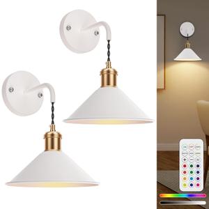 Battery Operated Wall Sconce Set of 2, Dimmable Wireless RGB Wall Sconce Decor with Remote Indoor Cordless Wall Lamp Lighting for Bedroom Living Room Hallway (Pure White)