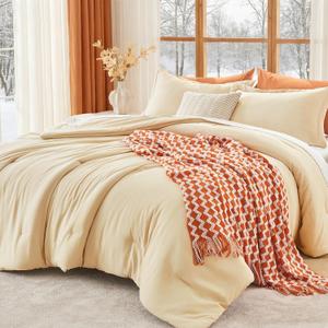 MUXHOMO Queen Comforter Set, All Season Ultra Soft Down Alternative Bedding - 3 Piece Lightweight Bed Set Includes 1 Comforter (90"x90") and 2 Pillow Shams (20"x26"), Light Yellow