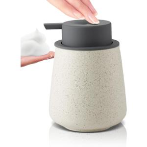 Foam Hand Soap Dispenser - 12 oz Bathroom Lotion Hand Pump Dispenser, Ceramic Foaming Soap Dispenser with Grey Removable Pump for Kitchen Hand Wash Dispenser, Speckled Matte Beige
