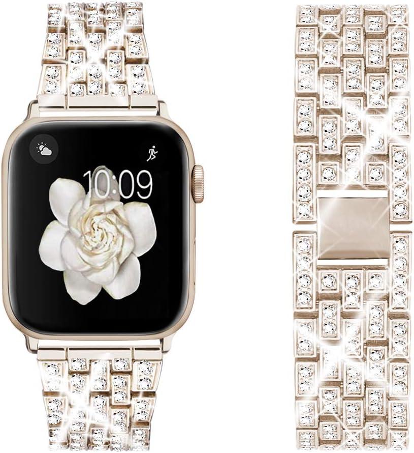 Dsytom Bing Bands Compatible with Apple Watch Band 38mm 40mm 41mm 42mm 44mm 45mm 46mm 49mm, Jewelry Replacement Strap for iWatch Series Ultra 2 10/9/8/7/6/5/4/3/2/1/SE Ultra (Champagne Gold)