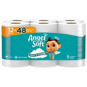 Angel Soft Toilet Paper, 12 Mega Rolls = 48 Regular Rolls, Soft and Strong Toilet Tissue 