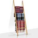 Natural Solid Wood Blanket Ladder Holder, Decorative 4 Tier 5ft Rustic Wall Leaning Stand Rack for Bedroom Living Room Bathroom (Natural Wood)