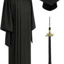 CLERKMANS Classic Masters Graduation Cap And Gown With Tassel Package (Black), Size 45