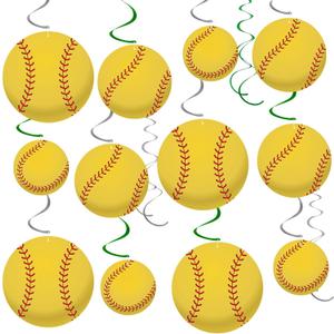 4 x 54 Pieces Softball Party Hanging Swirls Decorations Sports Balls Garland Foil Ceiling Wall Hanging Cutouts for Sport Theme Party Decoration Supplies