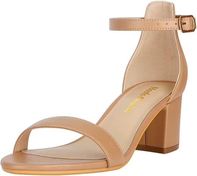 Heels Charm Women's Strappy Chunky Block Low Heeled Sandals 2 Inch Open Toe Ankle Strap High Heel Dress Sandals Daily Work Party Shoes,Size 8.5