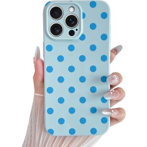 Skyseaco Compatible with iPhone 15 Pro Case Cute Polka Dot Phone Case Soft Slim TPU Shockproof Phone Cover Full Camera Protection for Women Girls - Blue