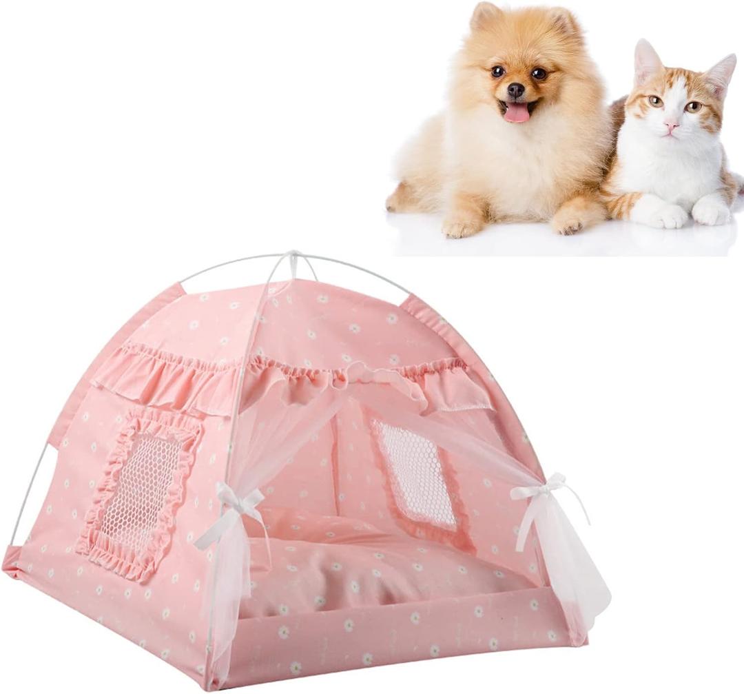 Cat Tent House, Semi Enclosed Foldable Ventilate Gauze Curtain Portable Summer Pet Tent Nest, Cat Princess Indoor Tent House Dog Tents for Pet Cat Dog (40x40x37cm 3)