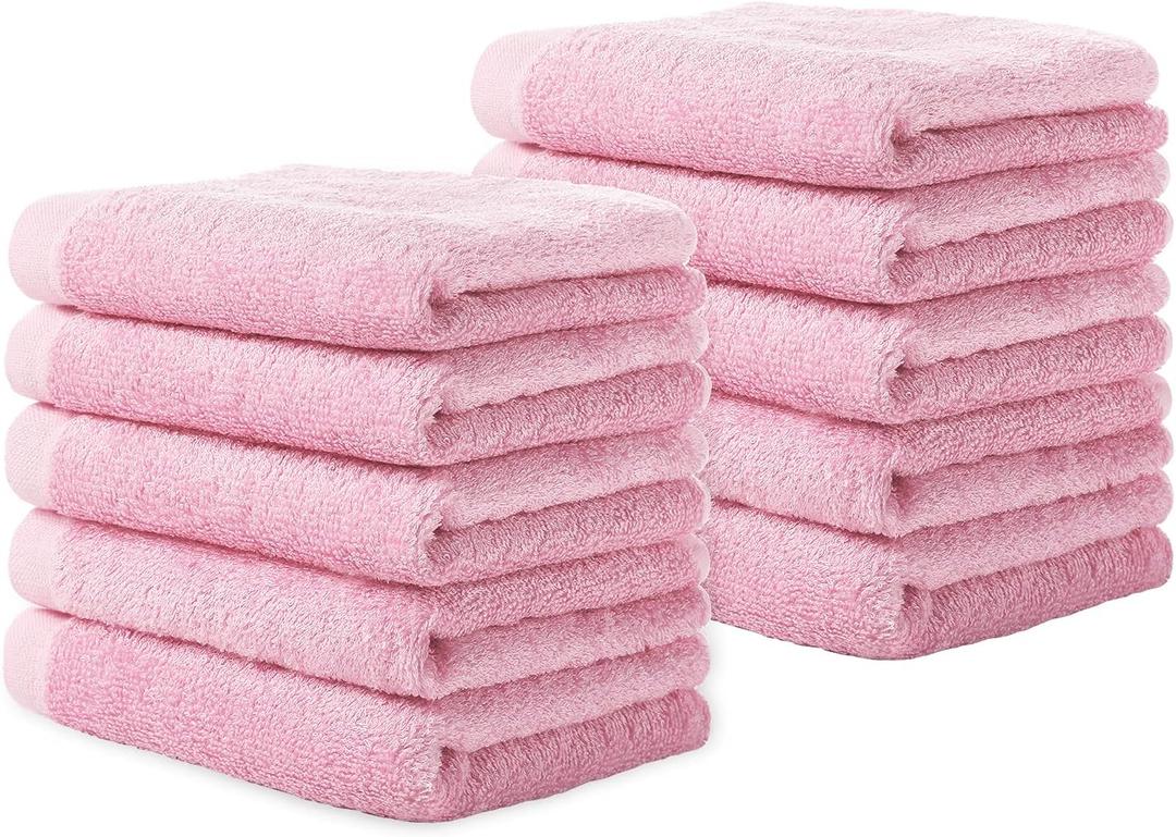 Yoofoss Washcloths Towel Set 10 Pack Baby Rayon Derived from Bamboo Wash Cloth for Bathroom-Hotel-Spa-Kitchen Multi-Purpose Fingertip Towels and Face Cloths 10'' x 10'' - Pink