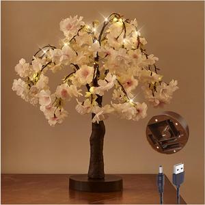 Hairui Lighted Cherry Blossom Tree Battery Operated 18IN 40 Warm White LED Artifical Bonsai Tree with Timer USB Plug for Wedding Party Spring Christmas Home Decoration (Pink)
