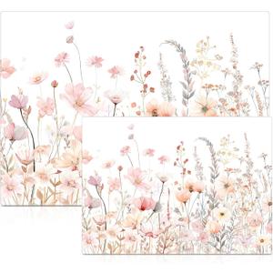 LemonRoad 2 Pcs Pink Floral Tempered Glass Cutting Board Set, 12" x 16" & 8" x 12", Decorative Glass Cutting Boards for Kitchen Counter with Anti-Slip Feet, Dishwasher Safe Countertop Protector