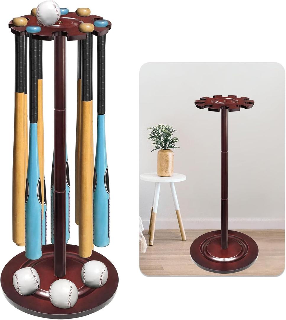 TP Baseball Bat Storage Organizer, Baseball Bat Holder Floor Stand, Wooden Baseball Bat Holder Storage Rack,Baseball & Softball Bat Rack, Baseball Bat Display Holder Holds 10 BatsCherry Red