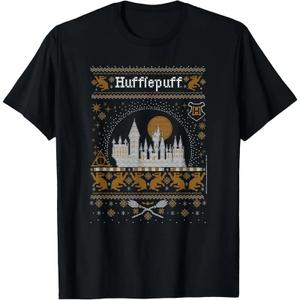 Harry Potter Hufflepuff Ugly Christmas Sweater Pattern T-Shirt M, Black