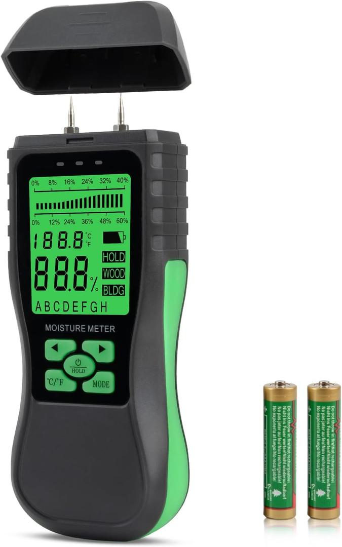 Digital Wood Moisture Meter, Packing Materials Moisture Detector, Building Materials Humidity Tester, Pin Type Moisture Meter for Wall Masonry Concrete Cardboard Paper Firewood