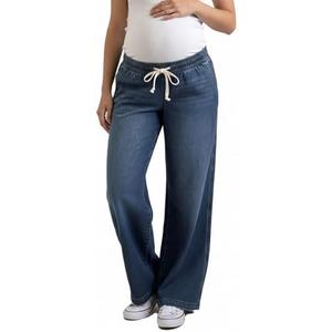 Motherhood Maternity Women's Under The Belly Tie Waist Wide Leg Pregnancy Denim Pants, Jane Wash, Small