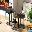 MATICO Stainless Decorative Pinnacle Candle Lantern Set of 3, Hanging Decor Hurricane Lantern Candle Holder for Festival Ceremony Home Decor, Both Indoor & Outdoor Use, Black