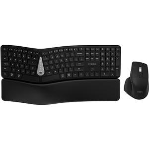 KYSONA Ergonomic Keyboard Mouse Wireless Combo, Full Size Bluetooth Split Keyboard with Wrist Rest, 4 Level DPI Ergo Mouse for Windows Mac OS Computer, Black