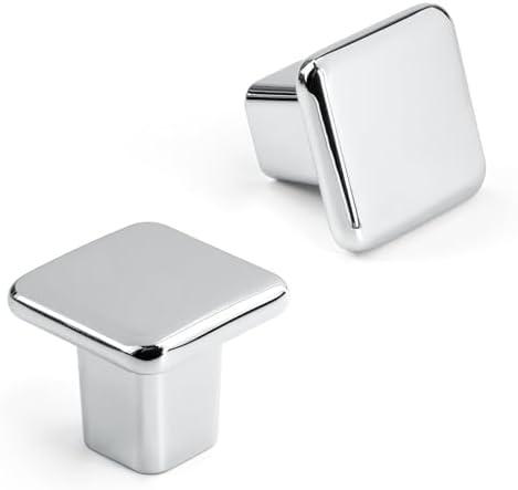 HESTIA HARDWARE 10 Pack Chrome Square Kitchen Cabinet Knob | Chrome Cabinet Knobs | Square Dresser Knob and Knobs for Cabinets and Drawers (Z16.10.P)