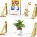 Clear Shelves, Gold Floating Shelves Wall Mounted Set of 2, 8mm Transparent Acrylic, Invisible Wall Shelves for Bedroom, Living Room, Bathroom, Kitchen, Office Display Decor (13in)