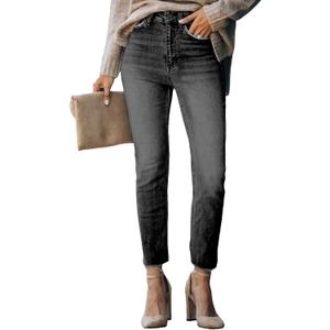 Sidefeel Women's Boyfriend Jeans Stretchy Ripped Distressed Zimbaplatinum Denim Pants Size 8 (Black)