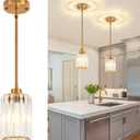 2 Pack Brushed Gold Pendant Lights Kitchen Island, Modern Crystal Kitchen Pendant Lighting Over Island Dining Room Light Fixtures Adjustable Hanging Pendant Light for Bathroom Hallway Foyer Bedroom