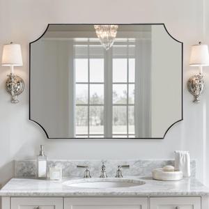 ANDY STAR 30x40 Inch Chrome Mirror, Scalloped Bathroom Mirror, Polished Chrome Framed Mirror in Anti-Rust Stainless Steel Metal Thin Frame Deep 1’’, Large Wall-Mounted Mirror (Horizontal/Vertical)