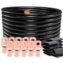 20FT 0 Gauge Wire,1/0 Battery Cable Copper Clad Aluminum,10pcs Lugs Terminal Connectors with 3:1Heat Shrink Tube for Power/Auto,Amplifier,Ground Cable