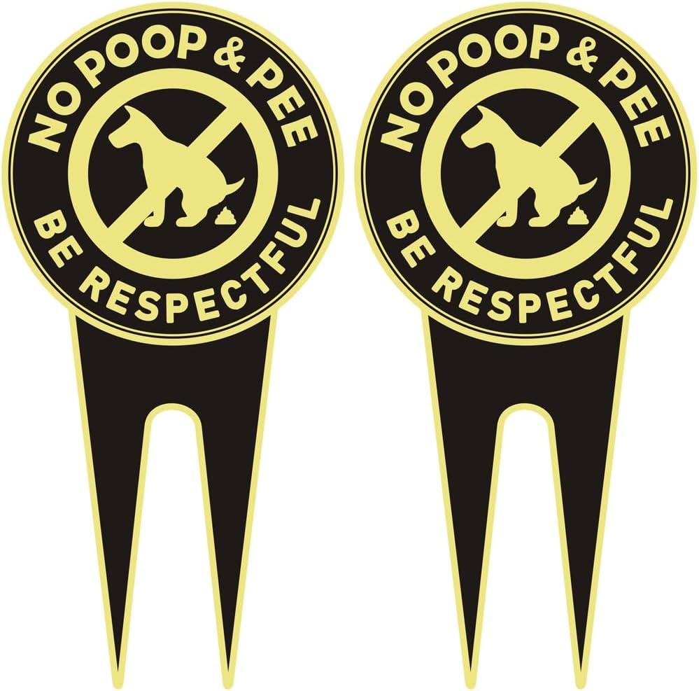 2 Pack No Dog Poop Signs for Yard - Double Sided Aluminum No Pooping Sign with Stake 11.8" x 5.9" - Be Respectful, No Dog Poop and Pee Stop Dogs from Pooping/Peeing On Your Lawn/Garden