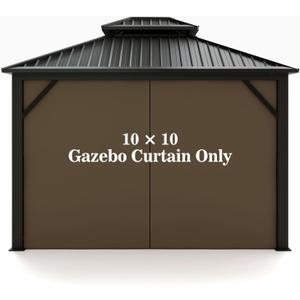 Gazebo Universal Replacement Privacy Curtain  Hugline 10' x 10' Gazebo Side Wall Outdoor Privacy Panel with Zipper (Brown)