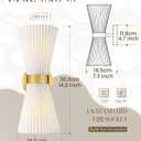 Gold Sconce Wall Lighting, HWH Single Wall Vanity Light Fixture for Living Room, Bathroom Wall Sconces with Milk White Striped Fabric Shade, Brushed Gold Finish, 5HZG97B-2W BG-FB