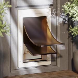 Never Rust Plastic Dog Door, Large Doggy Door for Interior and Exterior Doors, Doggie Door with Double Magnetic Flaps, Closing Panel, Telescoping Tunnel, Pet Door for Pets Up to 100lb, White